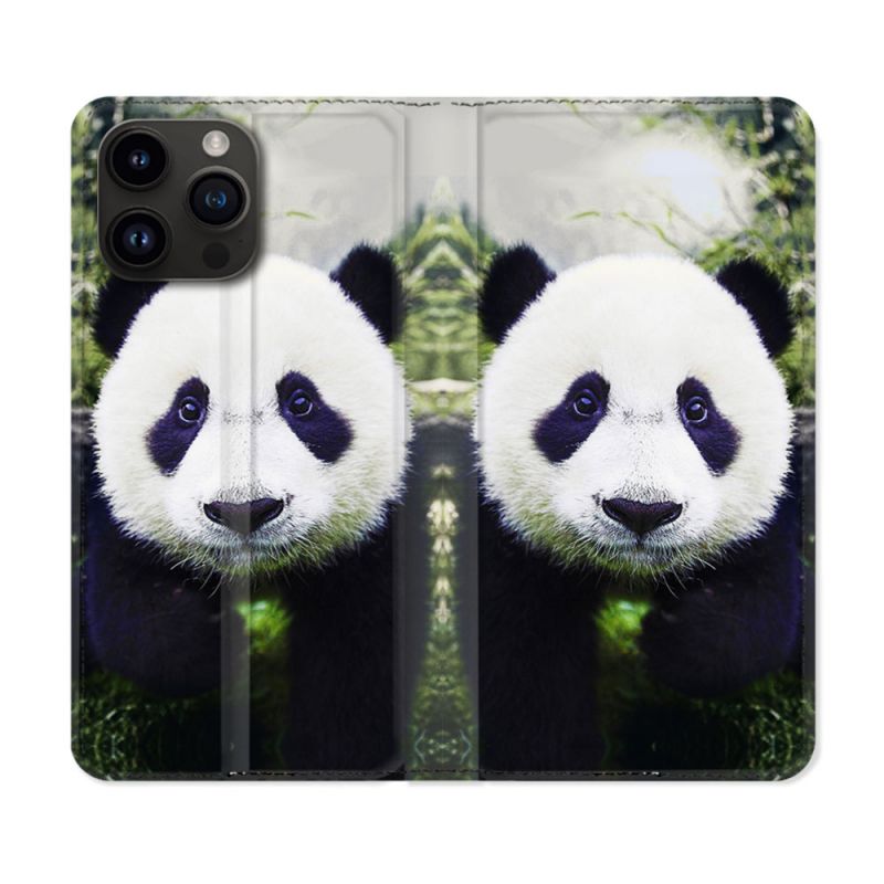 Housse Cuir Portefeuille Pour Iphone 16 Pro Plus Animal Panda Color