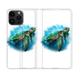 Housse Cuir Portefeuille Pour Iphone 16 Pro Plus Animal Tortue Blanche multicolore