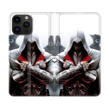 Housse Cuir Portefeuille Pour Iphone 16 Pro Plus Assassin Creed Mask