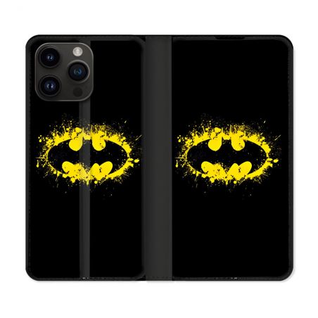 Housse Cuir Portefeuille Pour Iphone 16 Pro Plus Batman Logo