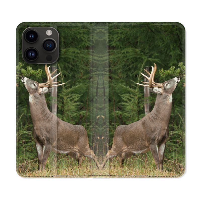 Housse Cuir Portefeuille Pour Iphone 16 Pro Plus Chasse Cerf
