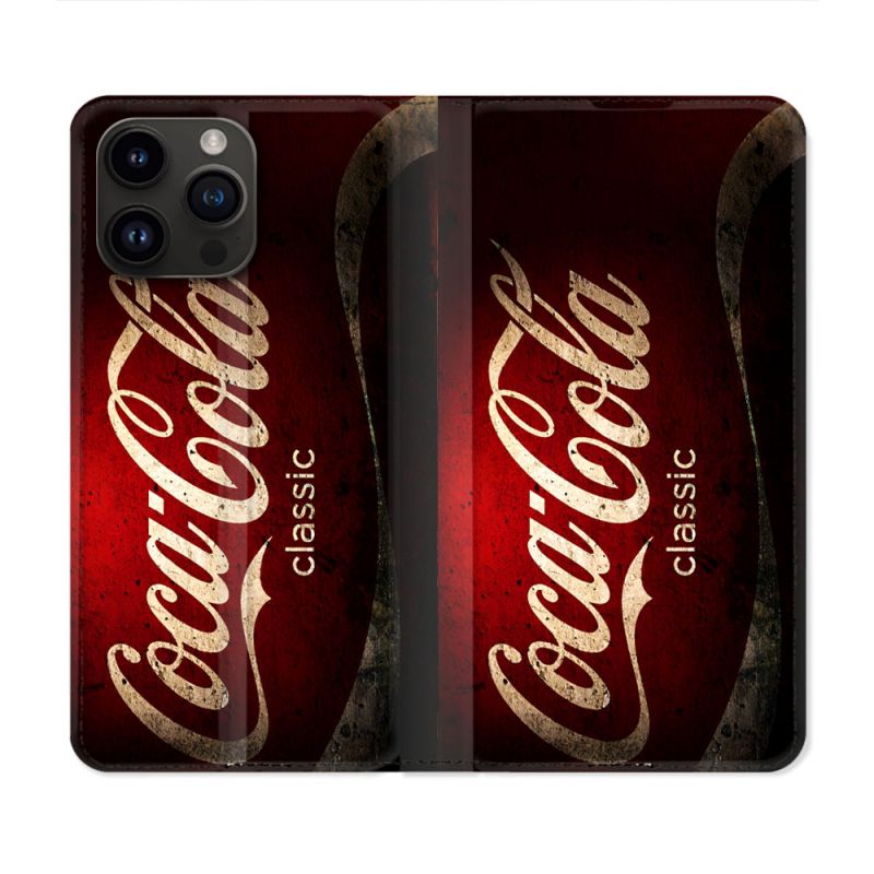 Housse Cuir Portefeuille Pour Iphone 16 Pro Plus Coca Cola Classique