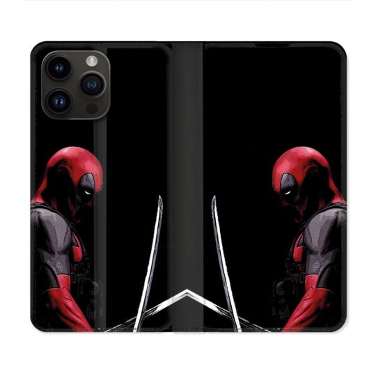 Housse Cuir Portefeuille Pour Iphone 16 Pro Plus Deadpool Epee