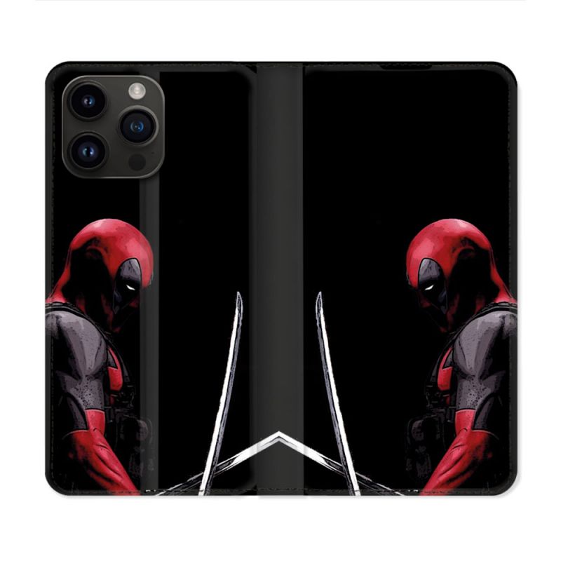 Housse Cuir Portefeuille Pour Iphone 16 Pro Plus Deadpool Epee