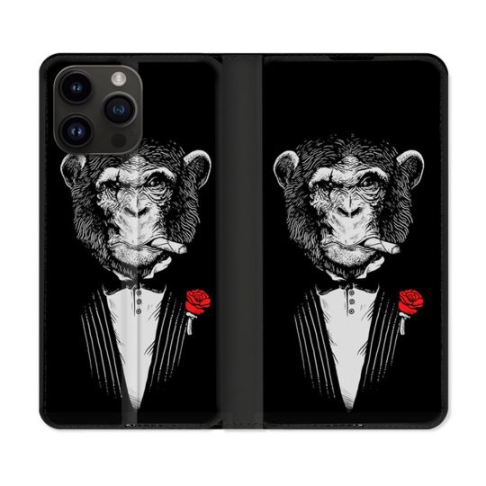 Housse Cuir Portefeuille Pour Iphone 16 Pro Plus Decale Singe Mafia