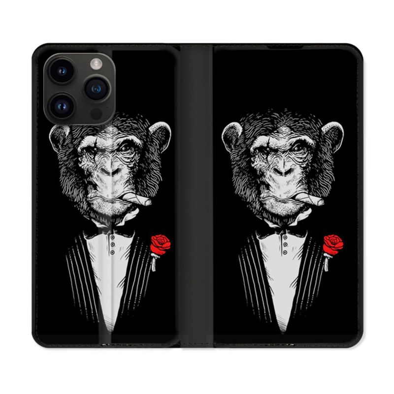 Housse Cuir Portefeuille Pour Iphone 16 Pro Plus Decale Singe Mafia