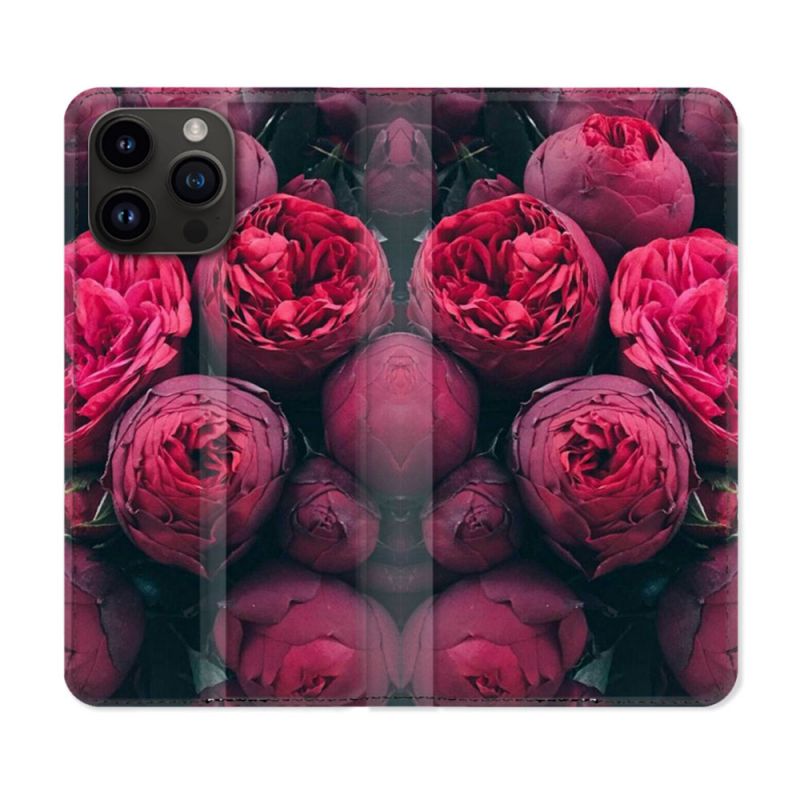 Housse Cuir Portefeuille Pour Iphone 16 Pro Plus Fleur Pivoine