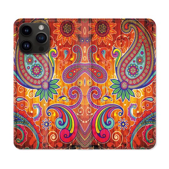 Housse Cuir Portefeuille Pour Iphone 16 Pro Plus Fleur Psychedelic