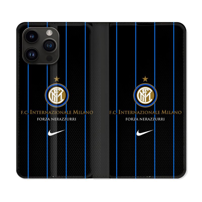 Housse Cuir Portefeuille Pour Iphone 16 Pro Plus Foot Inter Milan