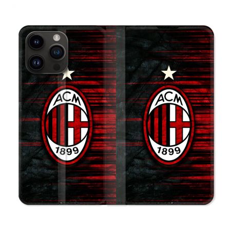 Housse Cuir Portefeuille Pour Iphone 16 Pro Plus Foot Milan AC