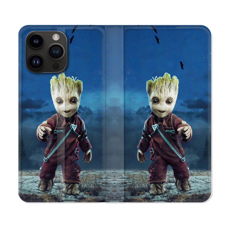 Housse Cuir Portefeuille Pour Iphone 16 Pro Plus Groot Bleu