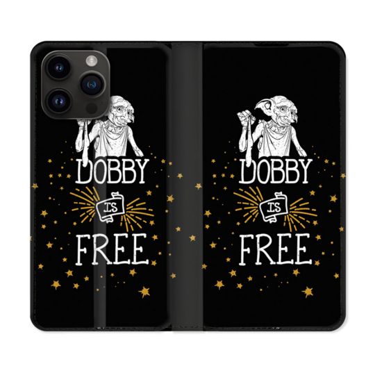 Housse Cuir Portefeuille Pour Iphone 16 Pro Plus Harry Potter Dobby Free Noir