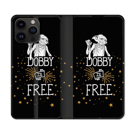 Housse Cuir Portefeuille Pour Iphone 16 Pro Plus Harry Potter Dobby Free Noir
