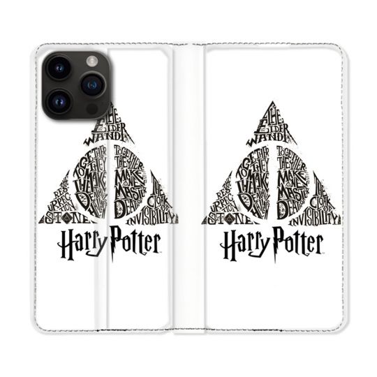 Housse Cuir Portefeuille Pour Iphone 16 Pro Plus Harry Potter Hollows triangle Blanc