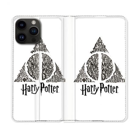 Housse Cuir Portefeuille Pour Iphone 16 Pro Plus Harry Potter Hollows triangle Blanc