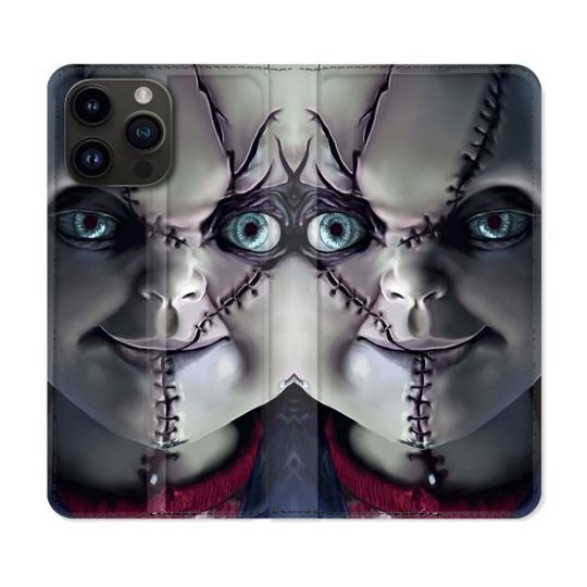 Housse Cuir Portefeuille Pour Iphone 16 Pro Plus Horreur Chucky Cicatrice