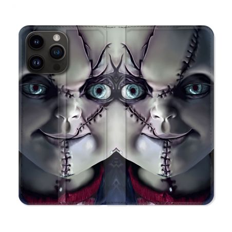 Housse Cuir Portefeuille Pour Iphone 16 Pro Plus Horreur Chucky Cicatrice