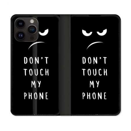 Housse Cuir Portefeuille Pour Iphone 16 Pro Plus Humour Don't Touch