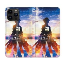 Housse Cuir Portefeuille Pour Iphone 16 Pro Plus Manga Attaque Titans Soleil