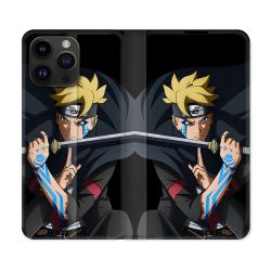 Housse Cuir Portefeuille Pour Iphone 16 Pro Plus Manga Boruto Tatouage