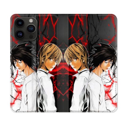 Housse Cuir Portefeuille Pour Iphone 16 Pro Plus Manga Death Note Duo