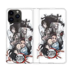 Housse Cuir Portefeuille Pour Iphone 16 Pro Plus Manga Demon Slayer Blanc