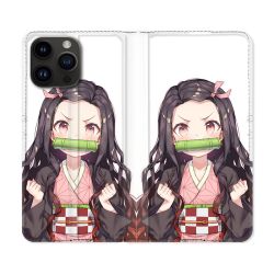 Housse Cuir Portefeuille Pour Iphone 16 Pro Plus Manga Demon Slayer Nezuko
