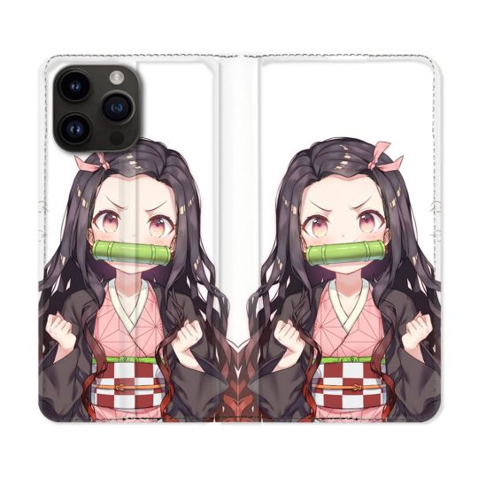 Housse Cuir Portefeuille Pour Iphone 16 Pro Plus Manga Demon Slayer Nezuko