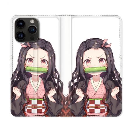 Housse Cuir Portefeuille Pour Iphone 16 Pro Plus Manga Demon Slayer Nezuko