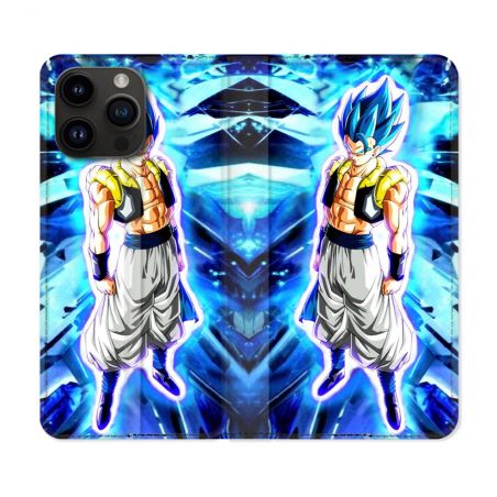 Housse Cuir Portefeuille Pour Iphone 16 Pro Plus Manga Dragon Ball Gogeta Lumiere