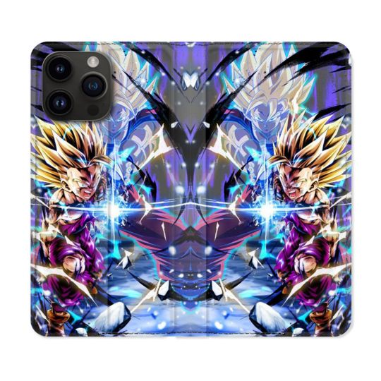 Housse Cuir Portefeuille Pour Iphone 16 Pro Plus Manga Dragon Ball Sangohan Duo