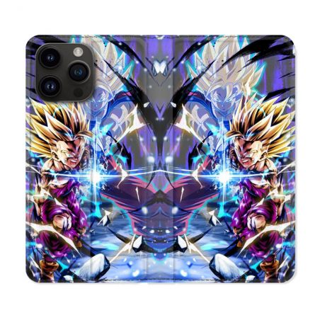Housse Cuir Portefeuille Pour Iphone 16 Pro Plus Manga Dragon Ball Sangohan Duo