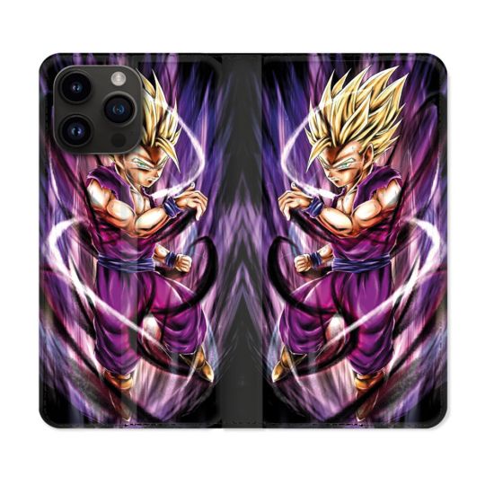 Housse Cuir Portefeuille Pour Iphone 16 Pro Plus Manga Dragon Ball Sangohan Violet