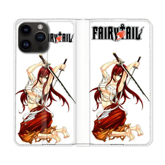 Housse Cuir Portefeuille Pour Iphone 16 Pro Plus Manga Fairy Tail Erza