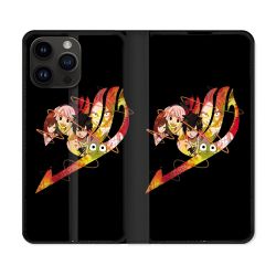 Housse Cuir Portefeuille Pour Iphone 16 Pro Plus Manga Fairy Tail Logo Noir