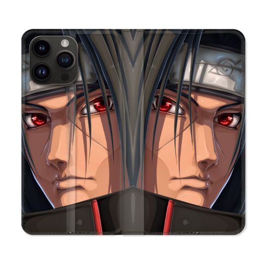 Housse Cuir Portefeuille Pour Iphone 16 Pro Plus Manga Naruto Itachi Visage