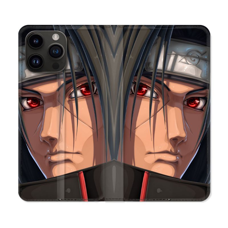 Housse Cuir Portefeuille Pour Iphone 16 Pro Plus Manga Naruto Itachi Visage