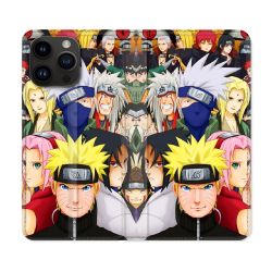 Housse Cuir Portefeuille Pour Iphone 16 Pro Plus Manga Naruto Team