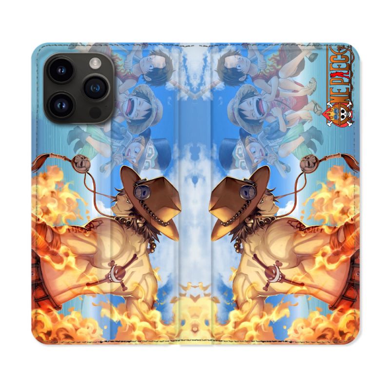 Housse Cuir Portefeuille Pour Iphone 16 Pro Plus Manga One Piece Ace Color
