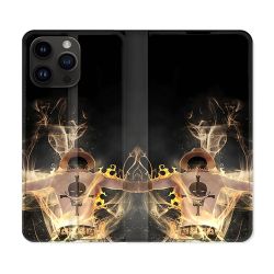Housse Cuir Portefeuille Pour Iphone 16 Pro Plus Manga One Piece Ace Noir