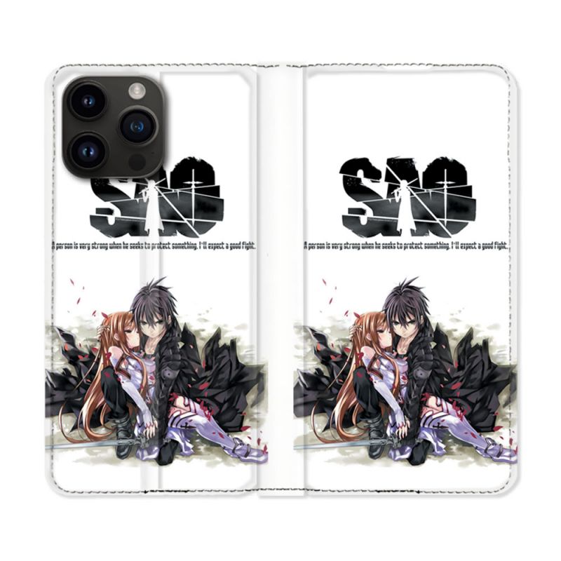Housse Cuir Portefeuille Pour Iphone 16 Pro Plus Manga SAO sword Art Online Blanc
