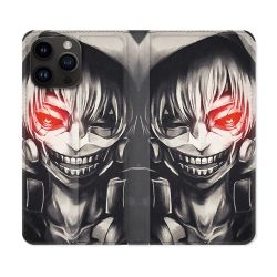 Housse Cuir Portefeuille Pour Iphone 16 Pro Plus Manga Tokyo Ghoul Kaneki Noir