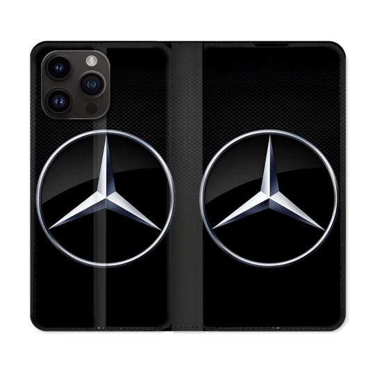 Housse Cuir Portefeuille Pour Iphone 16 Pro Plus Mercedes Carbone