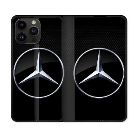 Housse Cuir Portefeuille Pour Iphone 16 Pro Plus Mercedes Carbone