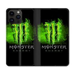 Housse Cuir Portefeuille Pour Iphone 16 Pro Plus Monster Energy Vert