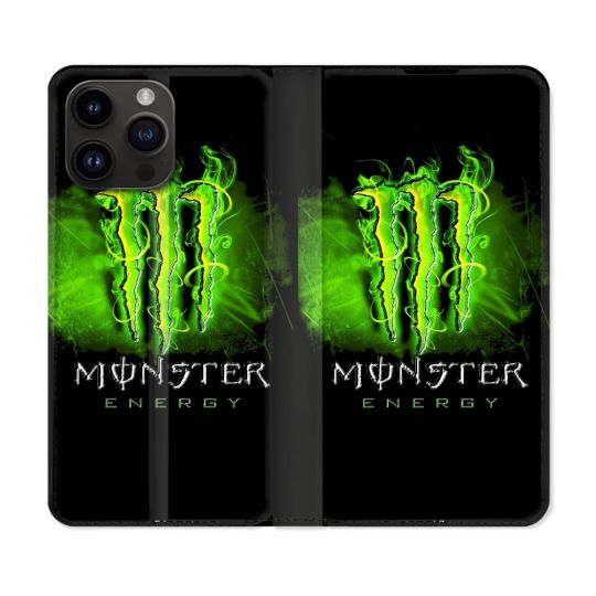 Housse Cuir Portefeuille Pour Iphone 16 Pro Plus Monster Energy Vert