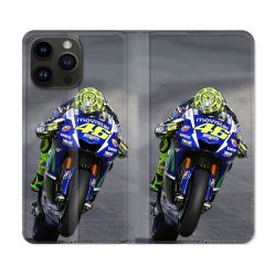Housse Cuir Portefeuille Pour Iphone 16 Pro Plus Moto Course GP Wheeling 46