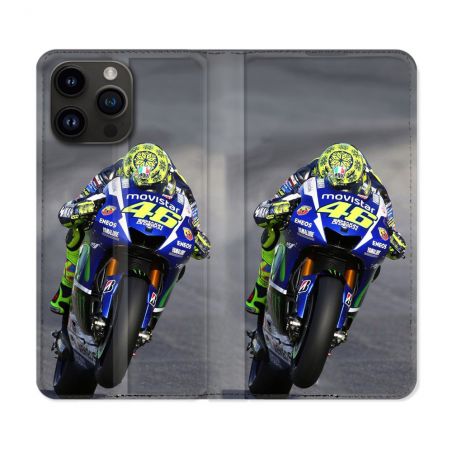 Housse Cuir Portefeuille Pour Iphone 16 Pro Plus Moto Course GP Wheeling 46