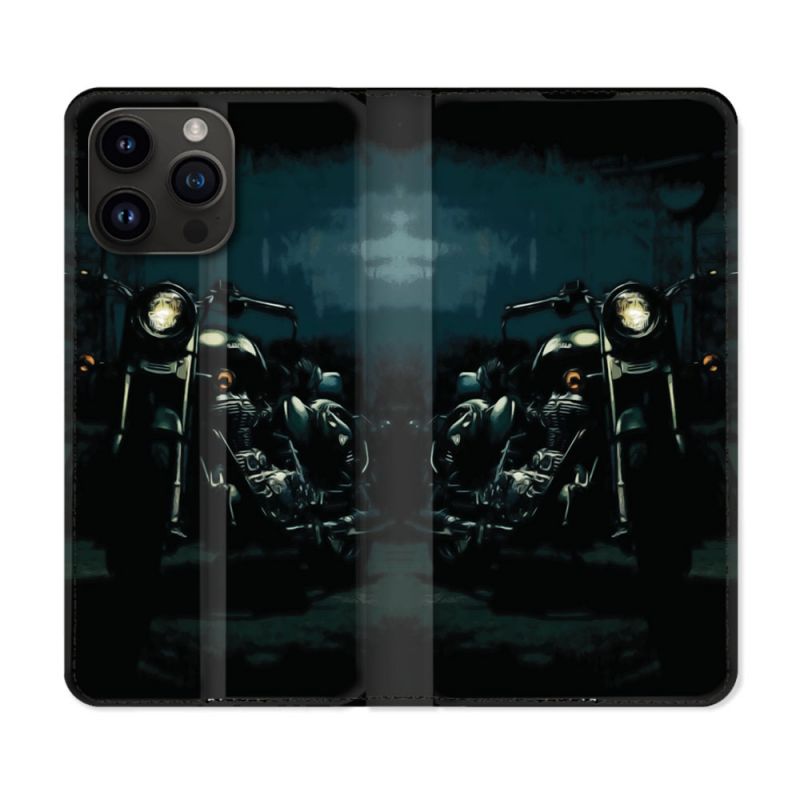 Housse Cuir Portefeuille Pour Iphone 16 Pro Plus Moto Harley Vintage