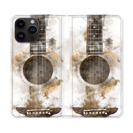 Housse Cuir Portefeuille Pour Iphone 16 Pro Plus Musique Guitare Tag